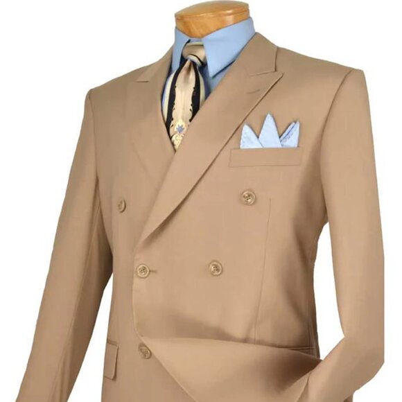 Mens Classic Double Breasted Suit in Tan - Picture 1 of 2